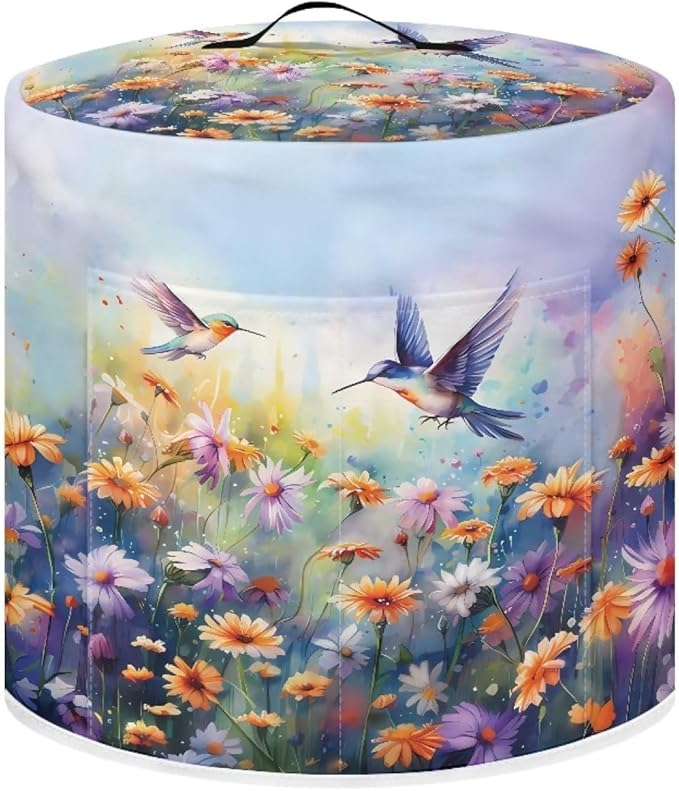 Xoenoiee Hummingbird Beautiful Floral Print Pressure Cooker Cover Kitchen Appliance Dust Cover with Pockets Compatible with Rice Cooker Air Fryer Slow Cooker, for 6 Qt Pot