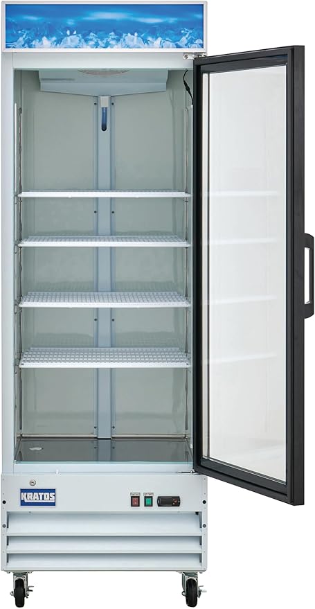 Kratos Commercial One Door Merchandising Refrigerator, Swing Glass Door White Mobile Display Refrigerator for Markets and C Stores, 28" Wide, LED Lighting, 115V(32M-13A)