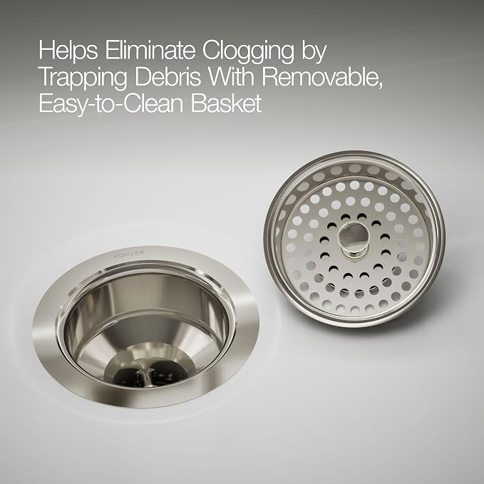 Kohler K-8803-SN 3-1/2"-4" Sink Strainler Basket Less Drain Nickel - Image 8