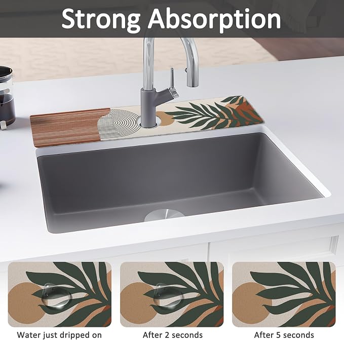 24" X 5.5" Kitchen Sink Splash Guard Faucet Mat Boho Super Absorbent Fast - Image 3