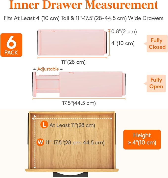 Lifewit 4" High Upgrade Drawer Divider, Adjustable Drawer Organizer Clothes | 6 - Image 2
