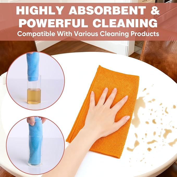 TEAWOO 10 PCS Orange Microfiber Cleaning Cloths, Car Towels, Kitchen Towels - Image 3