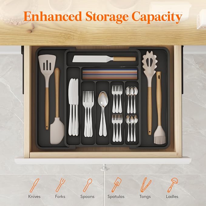 Lifewit Expandable Silverware Drawer Organizer, Kitchen Utensil Tray | BPA-free - Image 2
