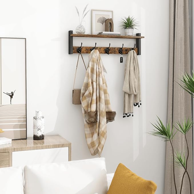Coat Rack with Wall Mount, 24 Inch Long Entryway Wall Shelf with Hooks - Image 8