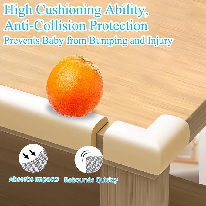Baby Proofing Edge & Corner Protectors, 1 Roll White Foam L-Shape Self-Adhesive Bumper Strip + 4Corner Guards, Wall & Furniture Safety Bumpers for Nursery, Kitchen, Fireplace, Table, Desk
