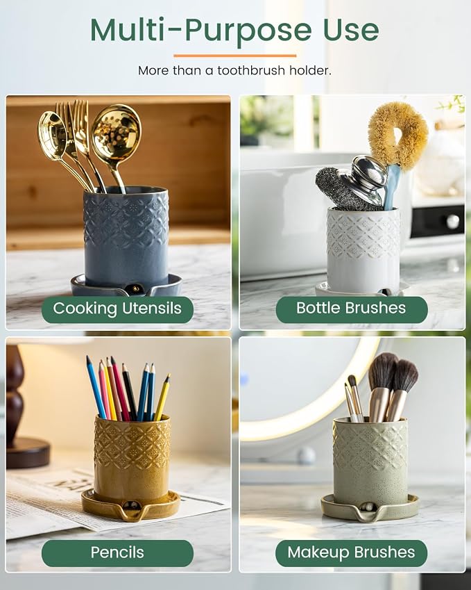 Zoeeker Toothbrush Holder, Ceramic Toothbrush and Toothpaste Holder Set | - Image 6