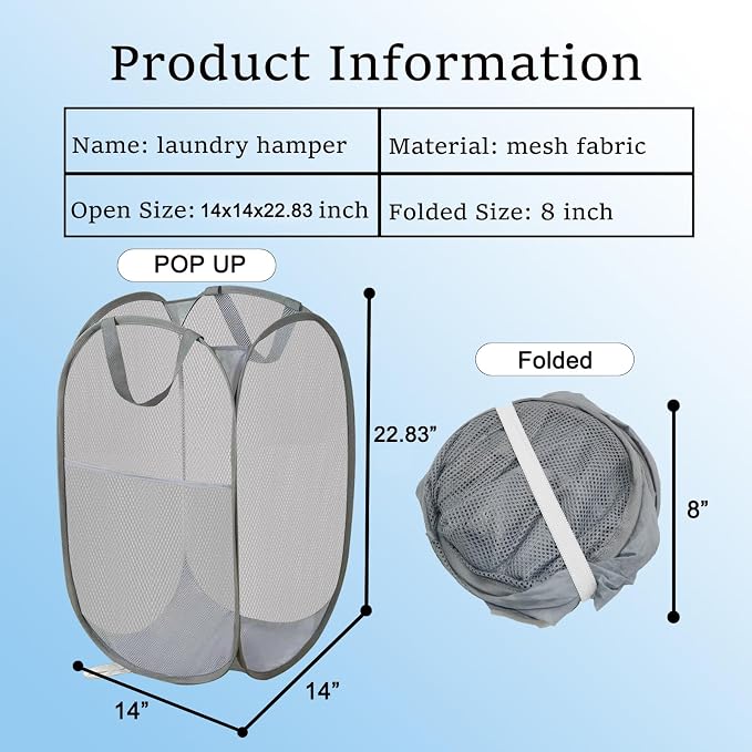 Foldable Mesh Laundry Baskets 2 Pack Large Side Pocket Strong Handle - Image 6