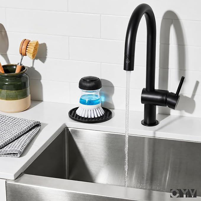 OYV Soap Dispensing Palm Brush Set | Includes Silicone Drip Tray, 1 Refill - Image 4