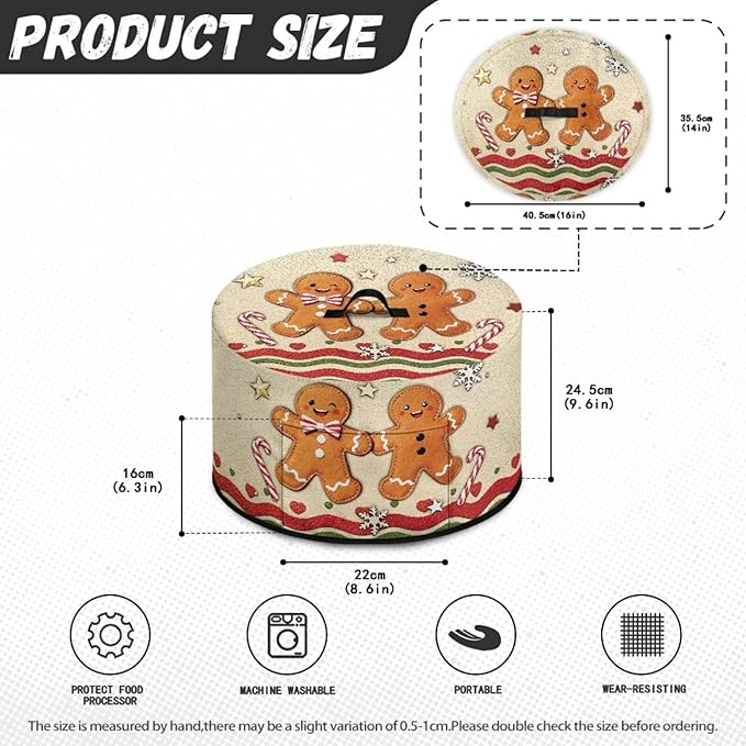 Gingerbread Man Candy Cane Print Slow Cooker Cover Fits 6/7/8 Quart Large Crock Pot Practical Electric Pressure Cooker Cover for Kitchen Christmas Decor, 16 x 14 x 9.6 inch
