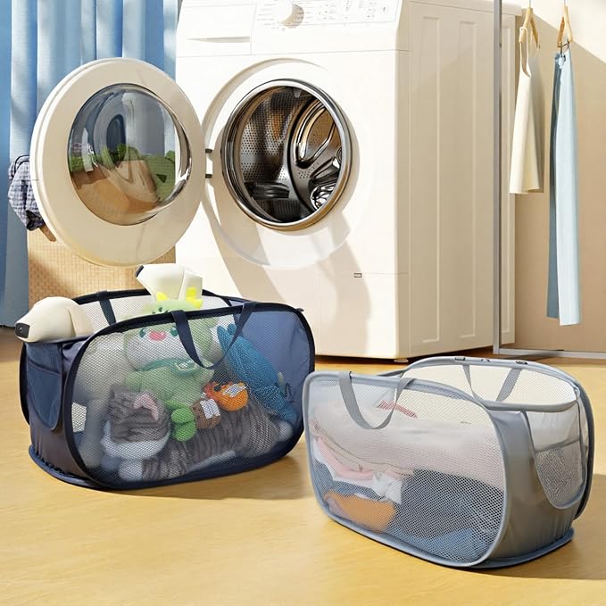 Foldable Laundry Basket Set of 4, Durable Mesh Material, Easy Carry Handles - Image 7