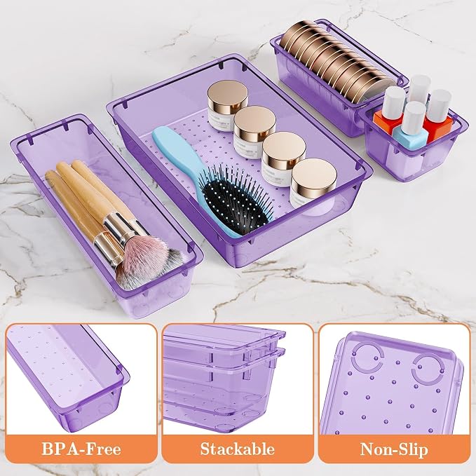 SpaceHacks 25 PCS Plastic Drawer Organizer, 4-Size Versatile Organizer Trays & - Image 3