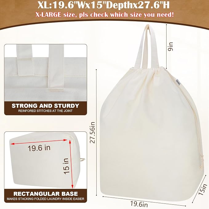 Canvas Laundry Bags with Handles & Rectangular Base - Image 2