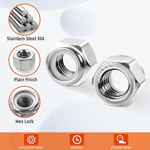 MewuDecor 1/2-13 Nylon Insert Hex Lock Nuts Locknuts, 304 Stainless Steel 18-8, Bright Finish, 25 PCS