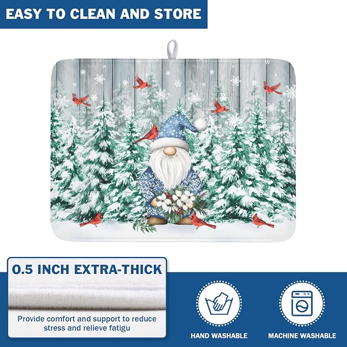 Giwawa Winter Gnome Dish Drying Mat Pine Tree Dishes Pad 18"x24" Microfiber - Image 5