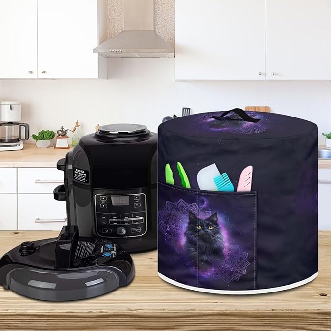 Xoenoiee Black Cat Boho Mandala Print Pressure Cooker Cover for Kitchen Appliance Dust Cover with Pockets for Rice Cooker Air Fryer Slow Cooker, for 6 Qt Pot