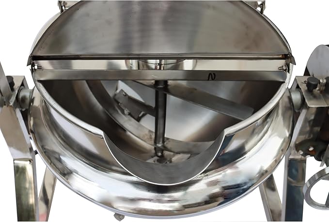 Commercial Cooking Pot Electric Jacketed Kettle with Stirrer Stainless Steel Tiltable Jacketed with Mixer 13.2 Gallon Capacity for Soup Chili Sauce Beverage Jam Porridge 220V