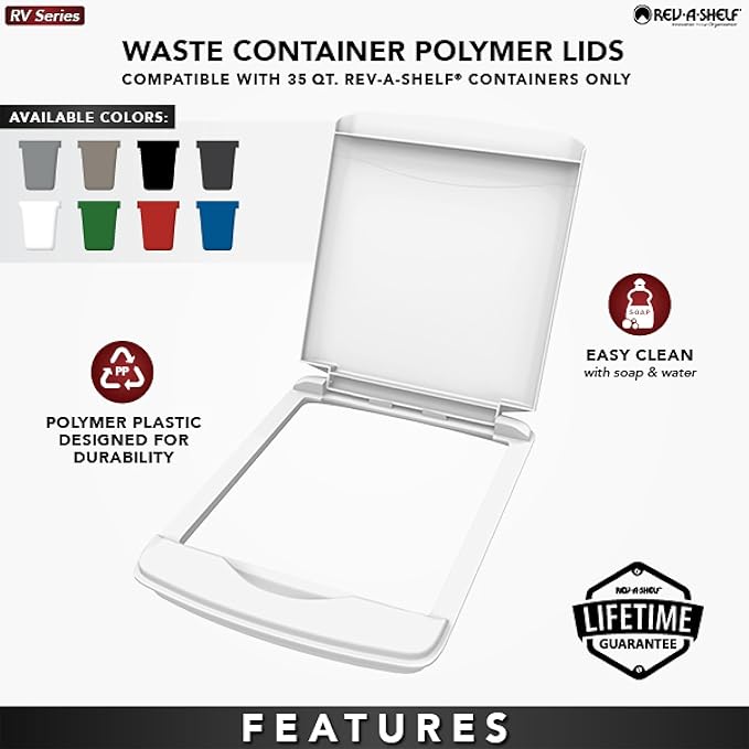 Rev-A-Shelf 35 Qt Under Sink Garbage Can Lid for Base Kitchen and Bathroom Cabinet, Replacement Plastic Trash Bin Lid Only, Gray, RV-35-LID-13-1-40