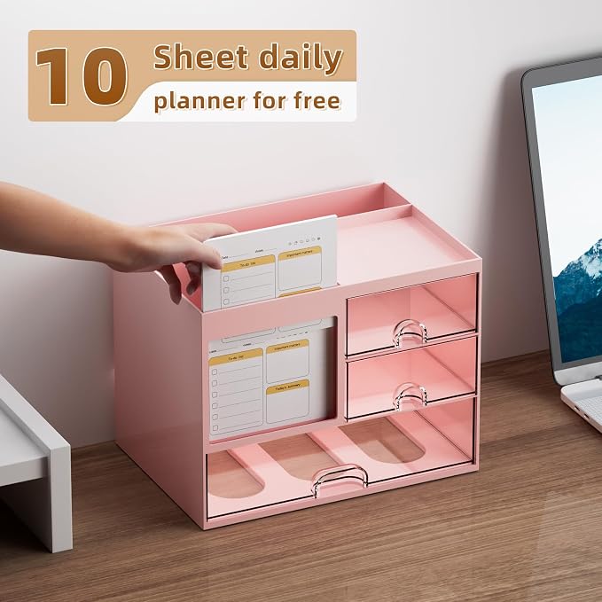 Marbrasse Desk Organizer with 3 Drawer, Desk Organizers and Accessories with 4 - Image 3
