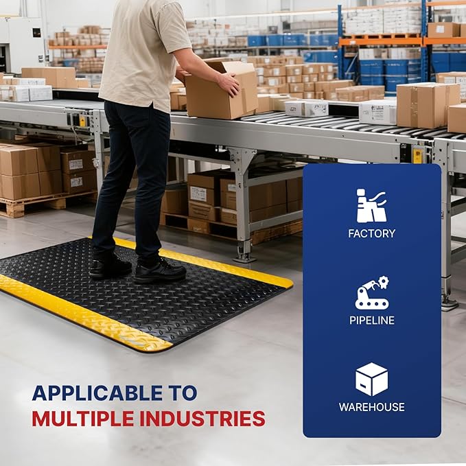 NORTHSKY Olympia Anti Fatigue Mat Industrial, Standing Mat, Yellow Border Safety, 3 x 2 ft, 15/16" Thick, Advanced High-Density Memory Foam, for Workshop Workstations, Laboratory Benches