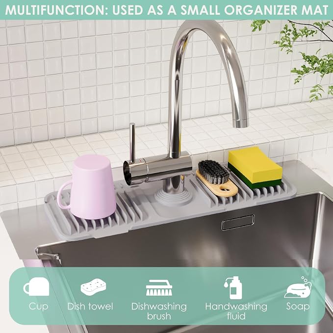 17.7-Inch Silicone Faucet Mat for Kitchen Sink Splash Guard, 7° Slope | - Image 7