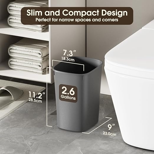 CEROELDA Small Bathroom Trash Can, 2.6 Gallon Slim Mini Garbage Can Small Trash - Image 2