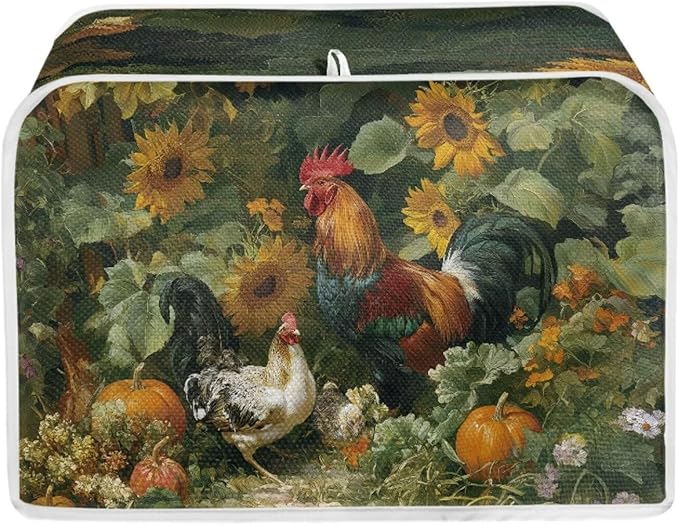 UNICEU Sunflowers Rooster Print Toaster Cover 2 Slice Stain Resistant Oil Protection Dust Cover Washable Kitchen Small Appliance Covers for Bread Maker