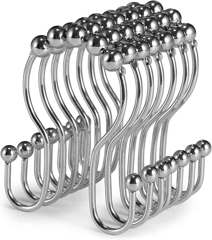 Shower Curtain Hooks, Stainless Steel Shower Curtain Hangers, Double Hook by Goowin