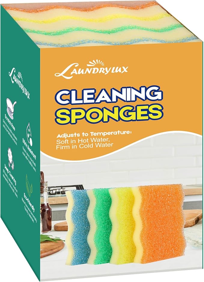 LAUNDRYLUX Scrub Sponge, 4 Pack Dual-Sided Temperature-Responsive Scrubber | by LAUNDRYLUX
