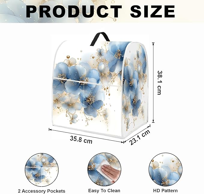 Stand mixer cover with handle and storage bag, reusable and washable, stylish retro floral design, keeps kitchen countertops clean and tidy (fits 6-8 quart mixers).
