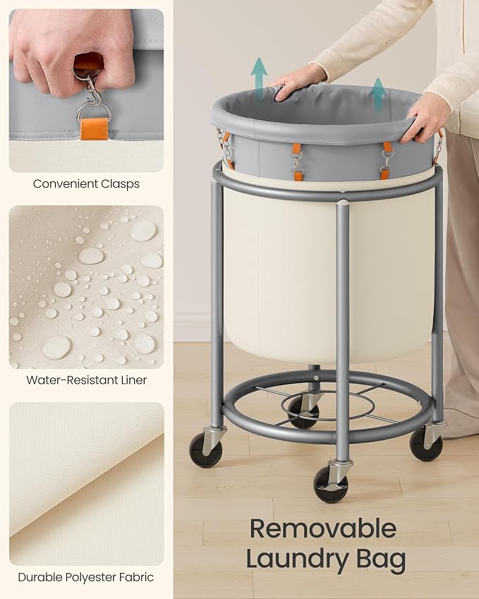 SONGMICS Laundry Basket with Wheels, 29 Gal., Steel Frame, Removable Bag - Image 7