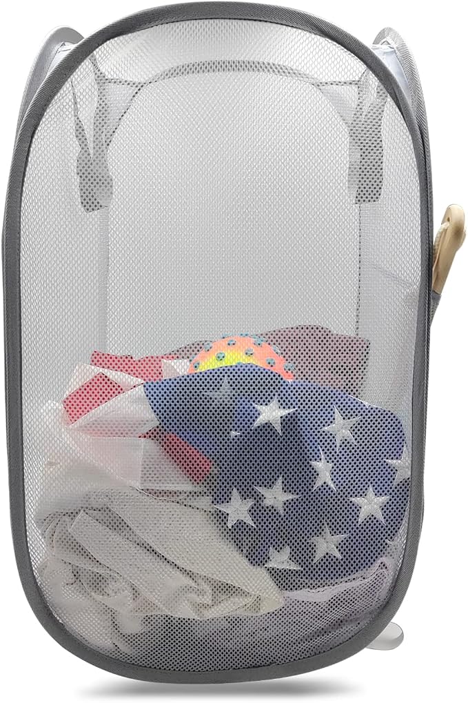 Sturdy Mesh Laundry Hamper Basket Bag, collapsible Pop up by HONOMA