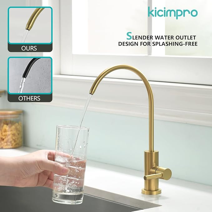 Water Filter Faucet for RO System, Non-Air Gap, 360 Swivel, Fits 1/4 & 3/8 RO - Image 2