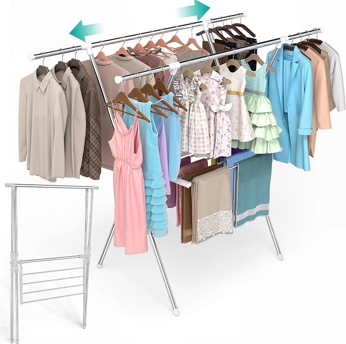 Foldable Clothes Drying Rack 63 Inch Stainless Steel, Heavy Duty Space Saving - Image 2