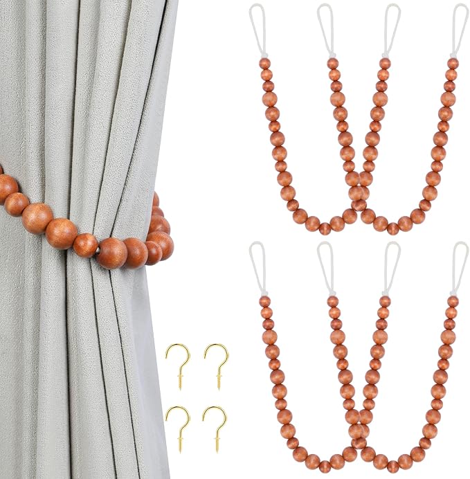 KLOGTSIND Wood Bead Curtain Tiebacks, 4 Pack Curtain Tie Backs by KLOGTSINDDirect