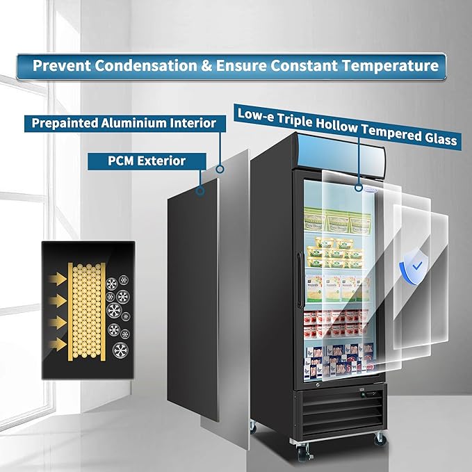 mikibama Glass Door Merchandiser Freezer, 19.3 Cu.ft Swing Door Commercial Reach-In Display Refrigerator with LED Top Panel Upright Freeze Storage, Single Cabinet, Black