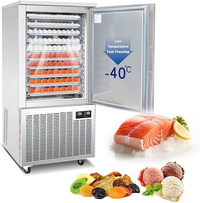 Kolice Commercial Heavy Duty 10 Trays Blast Chiller & Freezer with Food Probe, Lowest temp: -40°F, for Restaurants,Bakerys,Hotels to Preserve Ice Cream,Sea Food,Chicken,Dumpling,Beef,Dough,etc
