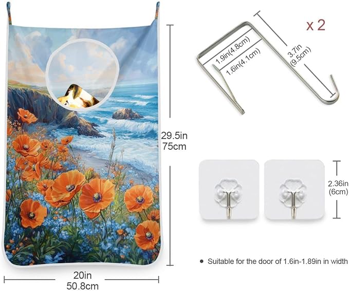 Hanging Laundry Hamper with Stainless Steel Hooks, Oxford Fabric Printing Door - Image 3