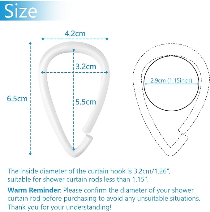 Top-spring White Shower Curtain Hooks 12Pcs Drop Shaped Hooks - Image 4