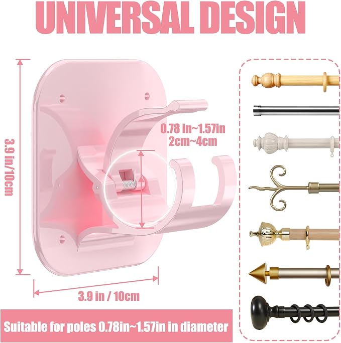No Drill Curtain Rod Brackets-20LB, 8 Pack Self Adhesive Curtain Rod Holder | - Image 4