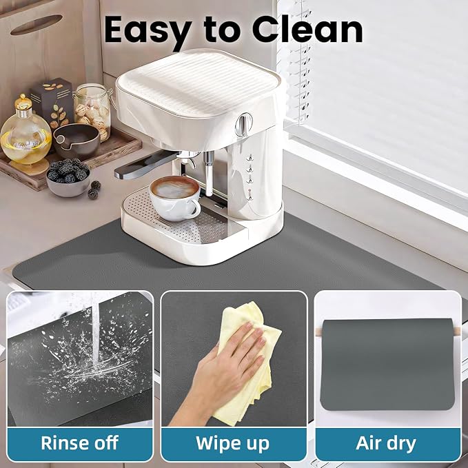 PoYang 24x16 Inch Coffee Mat, Large Dish Drying Mat, Stain-Hiding, Non-Slip & - Image 6