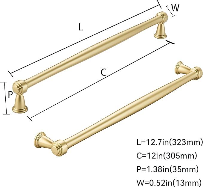 khtumeware 6 Pack 12 Inch(305mm) Brushed Gold Cabinet Pulls Matte Gold Kitchen Cabinet Handles Kitchen Cabinet Hardware for Cupboard Drawer Handles Dresser Pulls