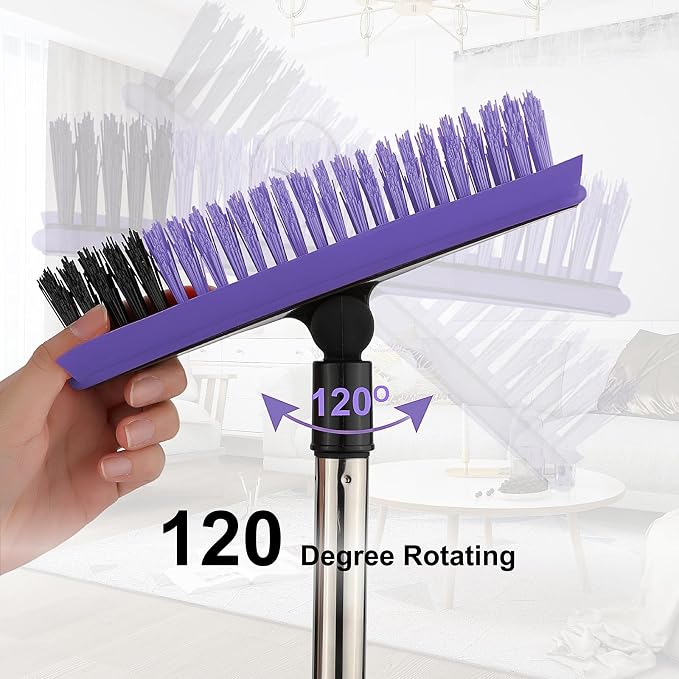 Grout Cleaner Brush with Long Handle, V-Shaped Floor Scrub Brush Swivel Grout - Image 7