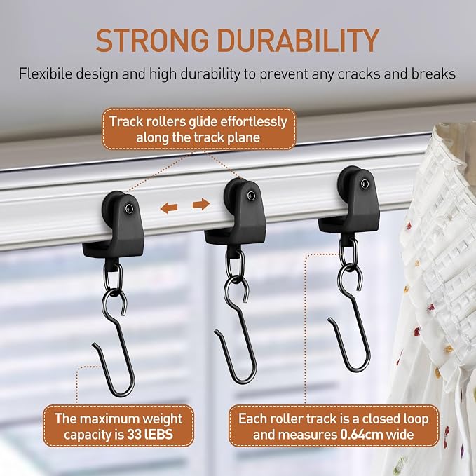 Jetec 120 Pcs Curtain Track Hooks Rollers Ceiling Mount S Hooks, Straight - Image 4