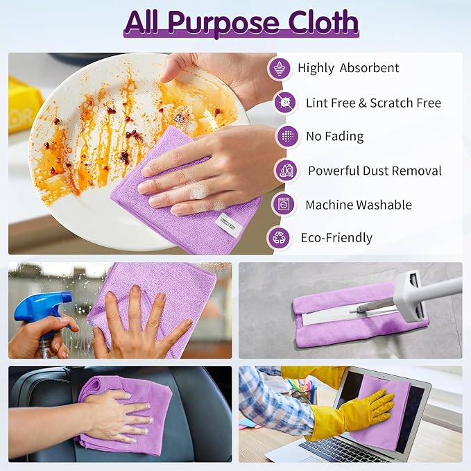FIXSMITH Purple Microfiber Cleaning Cloth -Pack of 12, Highly Absorbent - Image 6