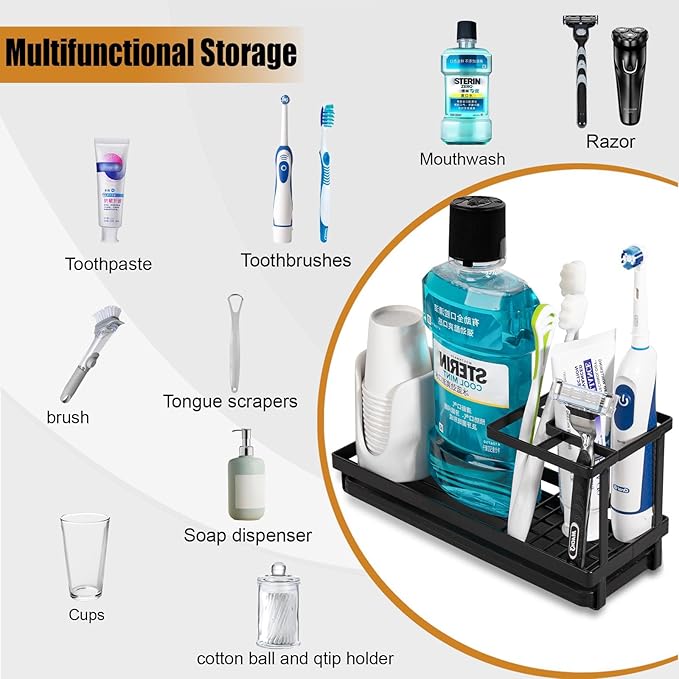 Toothbrush Holders Toothpaste Organizer Bathroom Accessories, Matte Black - Image 5