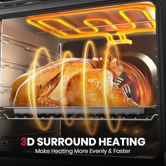 24 Inch Electric Wall Oven, ETL Certified, GASLAND 2.6 Cu.ft Built-in Single Wall Oven, 12 Cooking Functions, 3D Heating, Convection Oven with Rotisserie, Touch Control, Safety Lock, Black