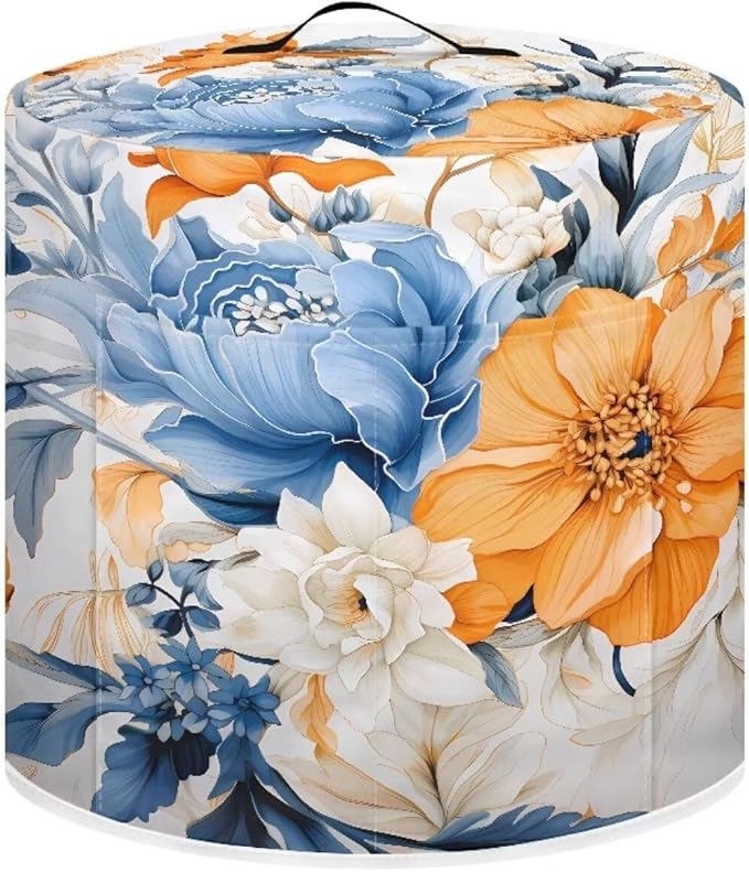 White Flowers Cover for Appliances Blue Flowers Rice Cooker Cover Orange Flowers Cooker Protective Cover for Instant Pot 6 Quart Inner Pot Small Appliance Covers