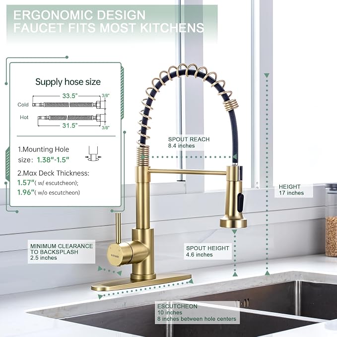 WEWE Pull-Down Kitchen Faucet, 2-Mode Sprayer, High Arc | 17-Inch Height - Image 2
