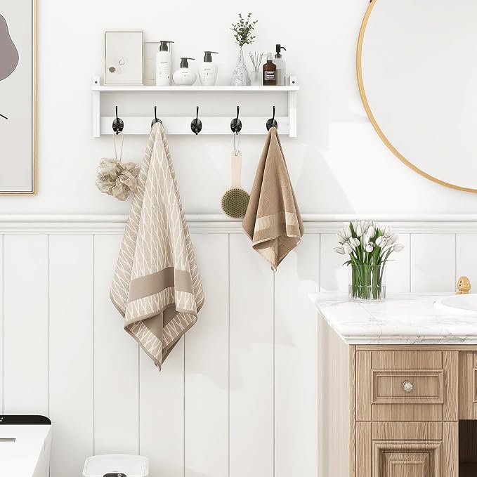 Coat Rack with Shelf Wall Mount, 24 Inch Long Wall Shelf with Hooks Underneath - Image 3