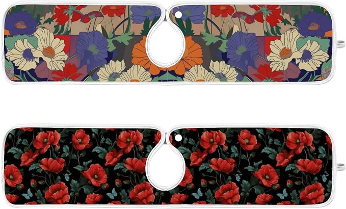 Japanese Purple Red Poppy Poppy Butterfly Leaf Sink Mat by Tatenale